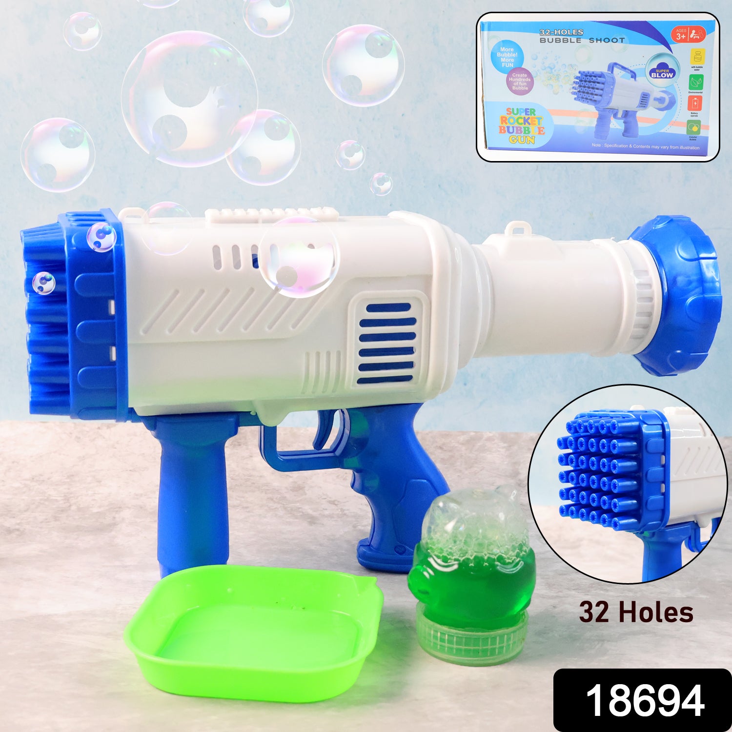 32 Holes Big Rechargeable Powerful Machine Bubble Gun Toys (1 Set)